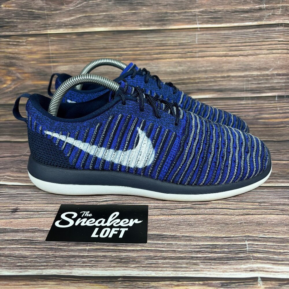 Nike Roshe‎ Two Flyknit Navy White Flyknit Athletic Running Shoes Women's 8.5